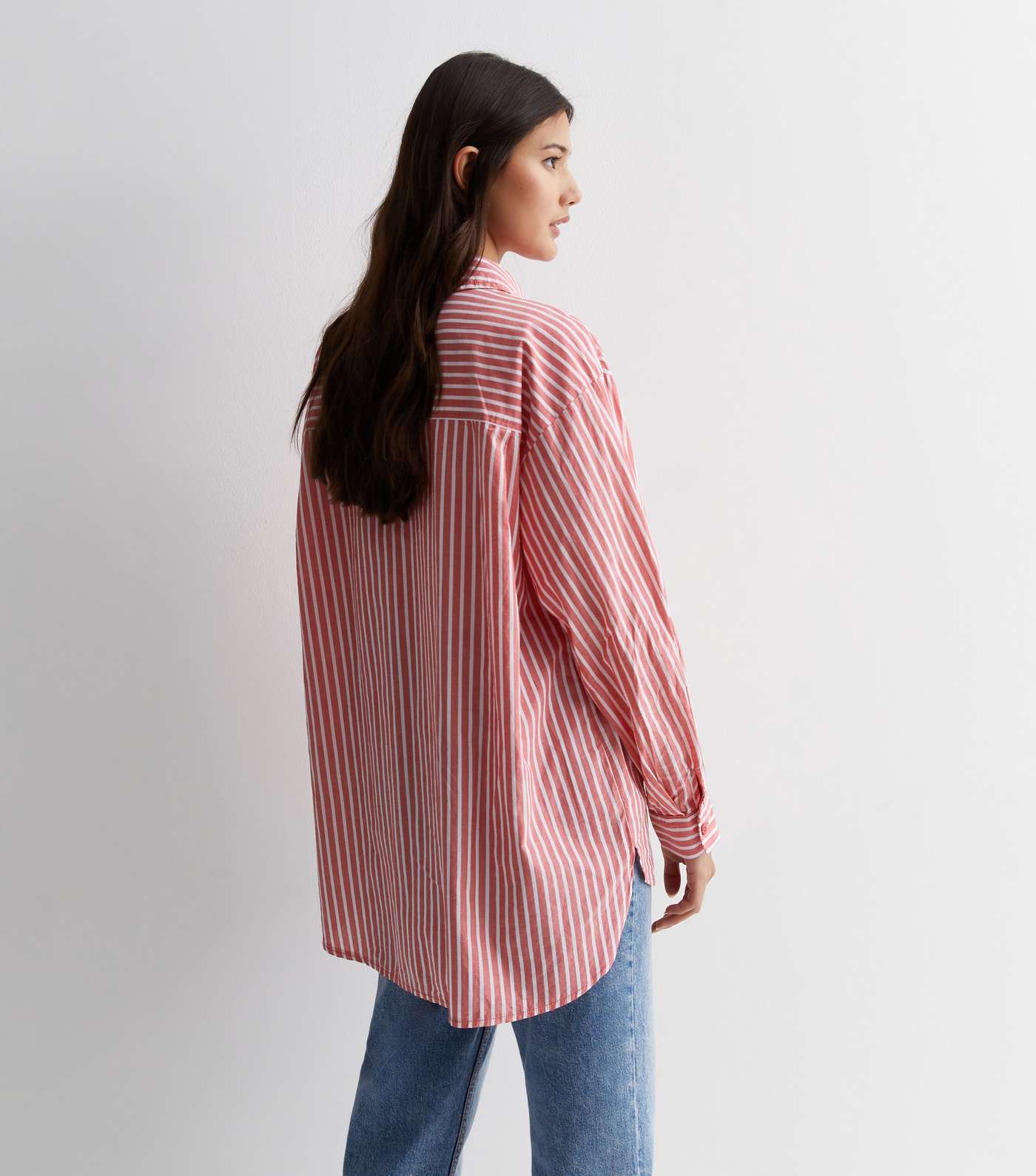 Red Stripe Poplin Cotton Long Sleeve Shirt Image 4