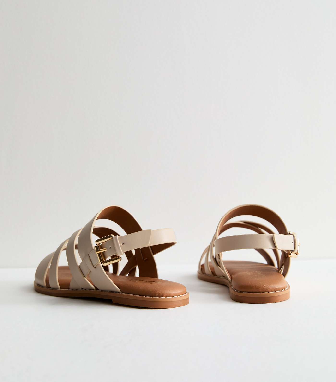 Wide Fit Off White Leather-Look Strappy Sandals Image 4