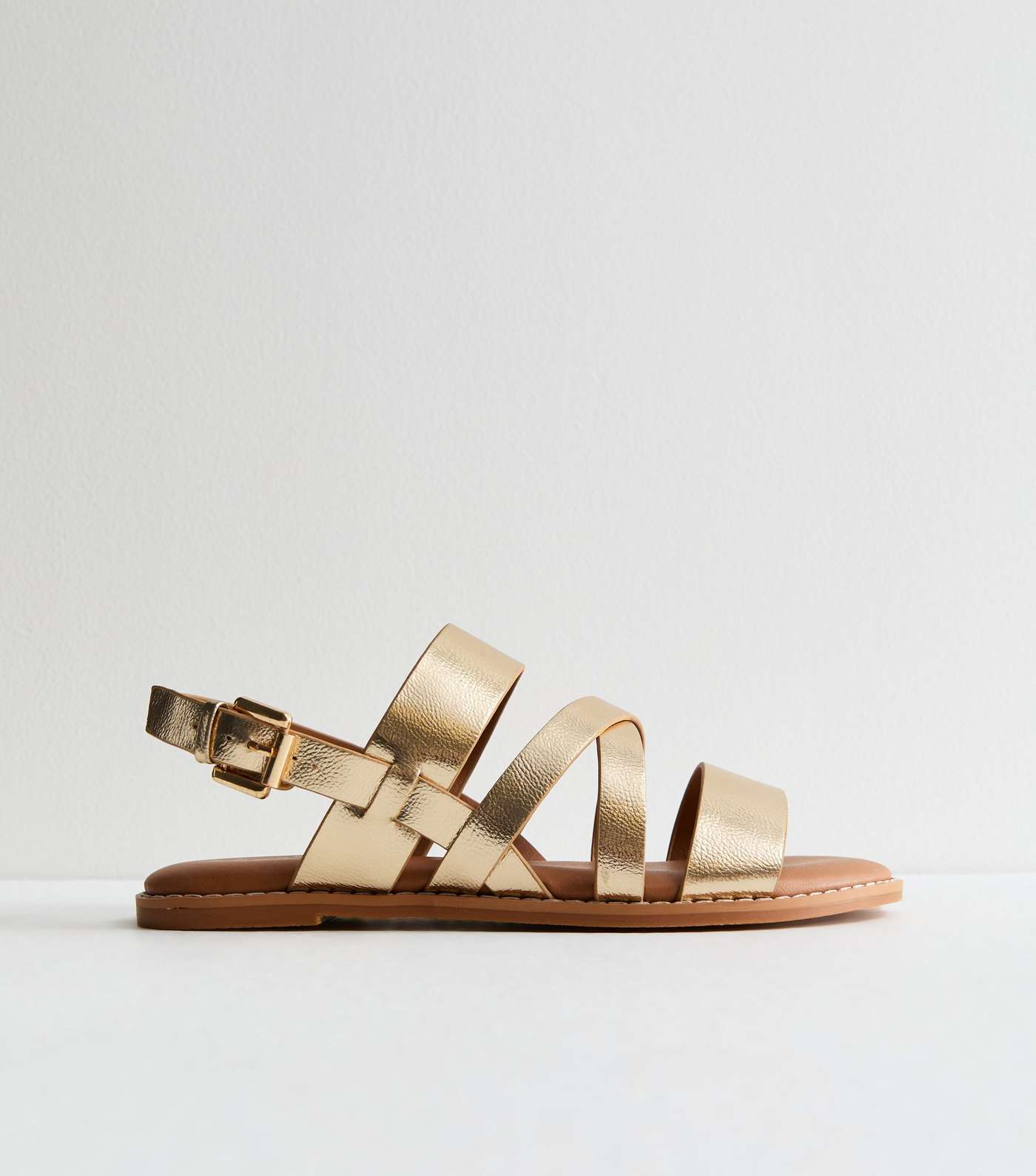 Wide Fit Gold Leather-Look Strappy Sandals Image 5