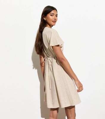 Cream Buttoned Mini Dress New Look