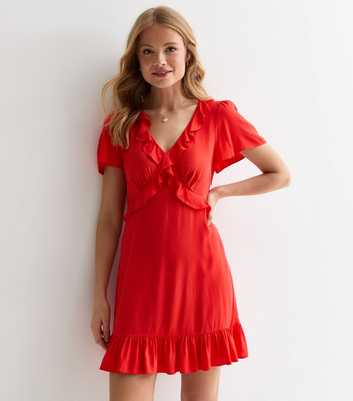 Red Ruffle Front Mini Dress