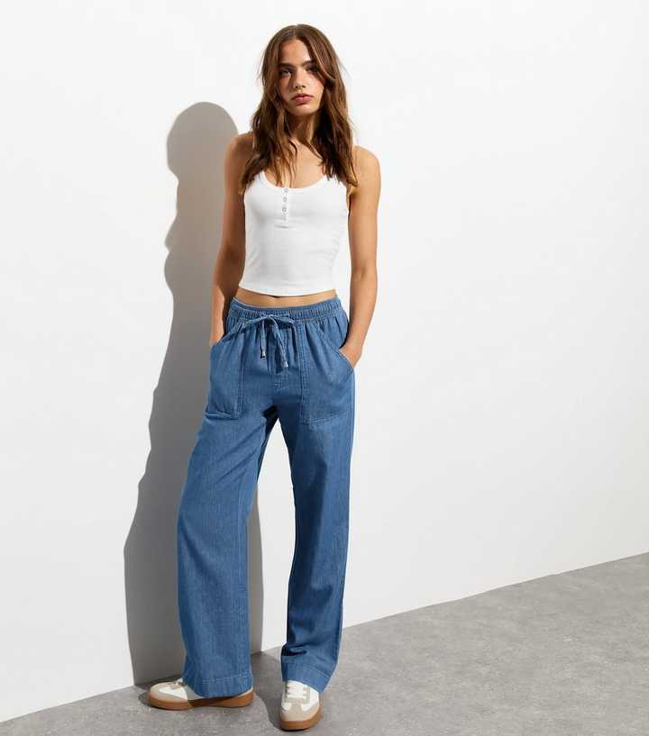 Blue Denim Wide Leg Trousers