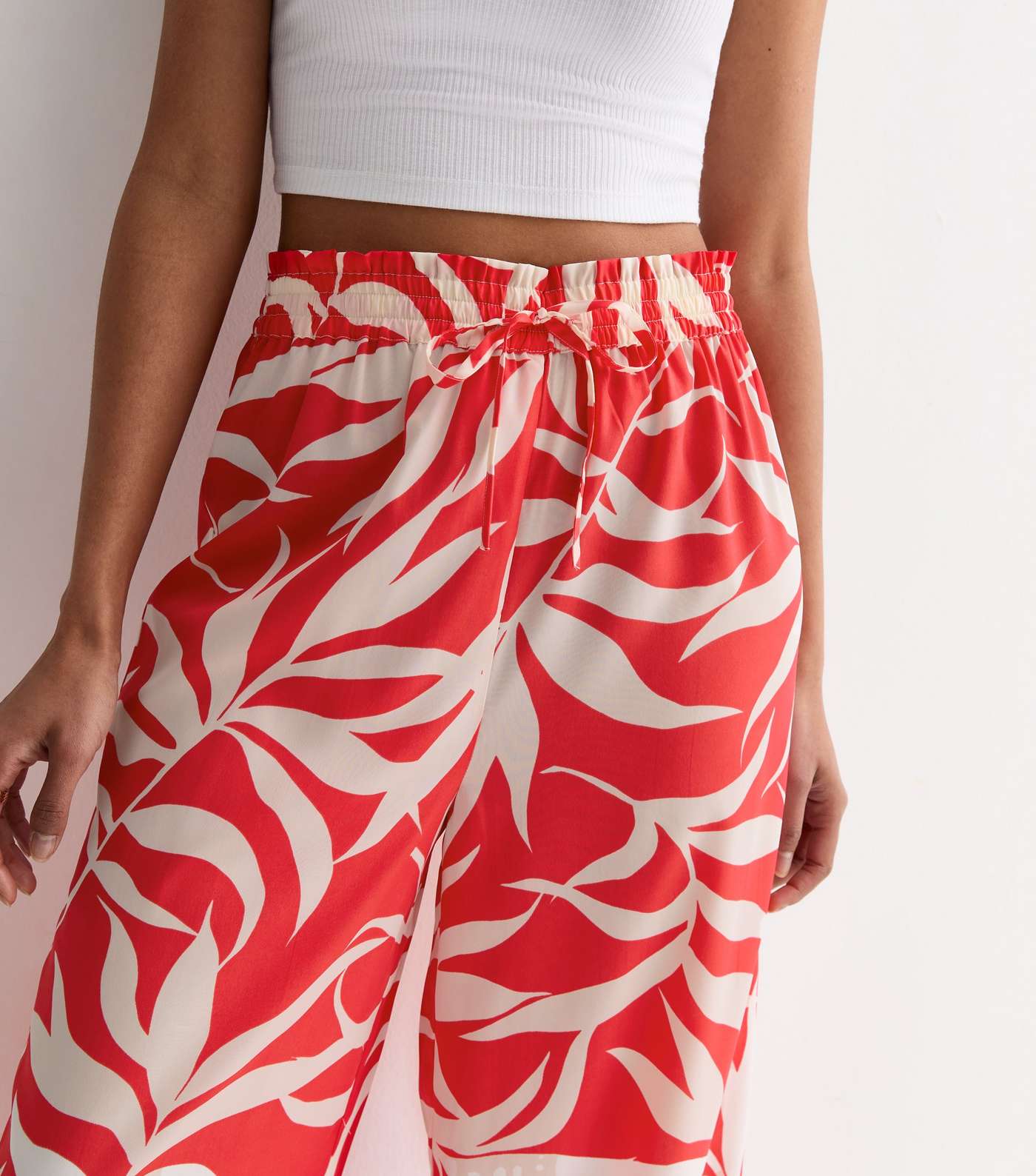 Red Palm Print Wide Leg Trousers Image 2
