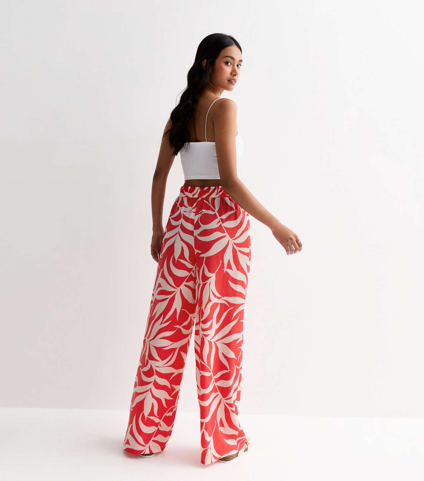 Red Palm Print Wide Leg Trousers Image 4