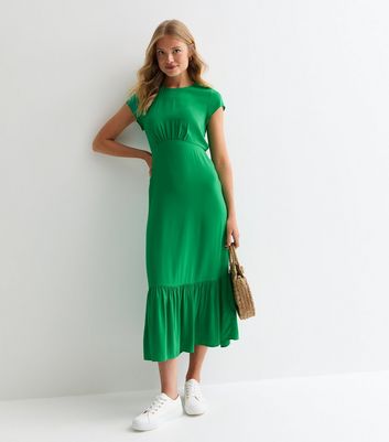 Green Ruffle Hem Midi Dress New Look