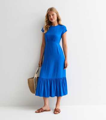Blue Ruffle Hem Midi Dress