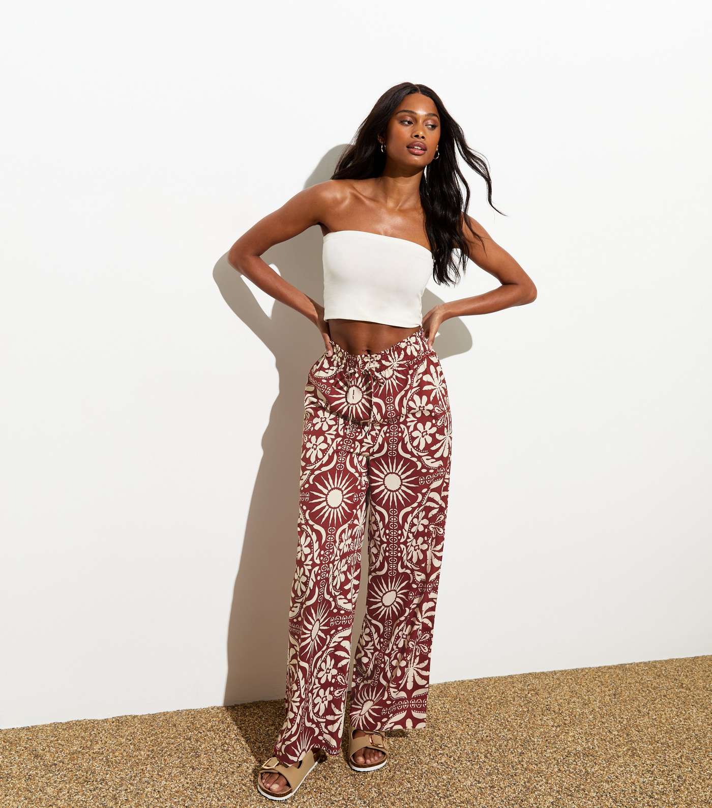 Brown Abstract-Print Wide Leg Trousers Image 3