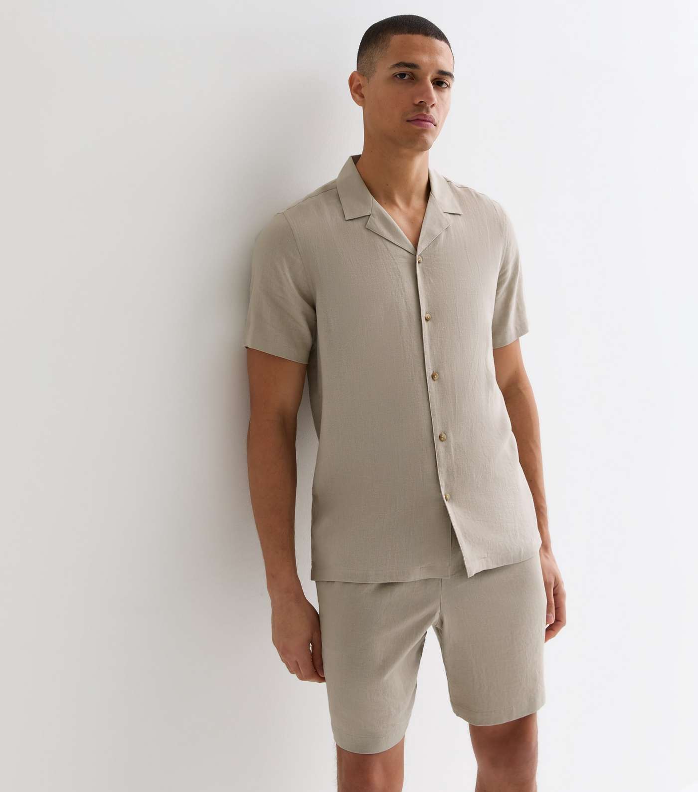 Stone Relaxed Fit Linen Blend Shorts Image 2