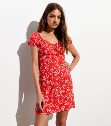 Marine red floral print mini dress best sale