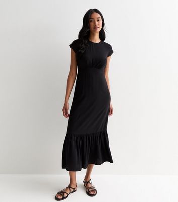 Black Ruffle Hem Midi Dress New Look