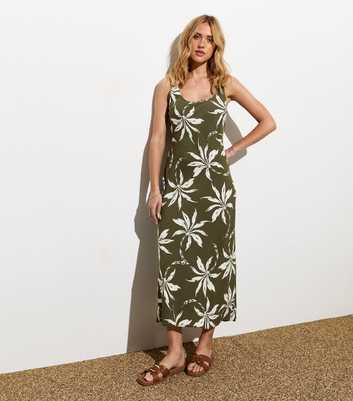 Green Palm Tree Print Slip Midi Dress