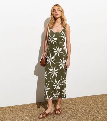 Green palm leaf print dress sales