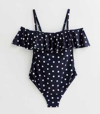 Maternity Navy Spot Frill Bardot Swimsuit