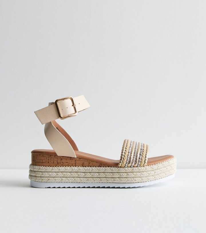Gold Leather-Look Embellished Two Part Flatform Sandals