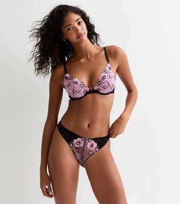 Pink Floral Embroidered Demi Bra