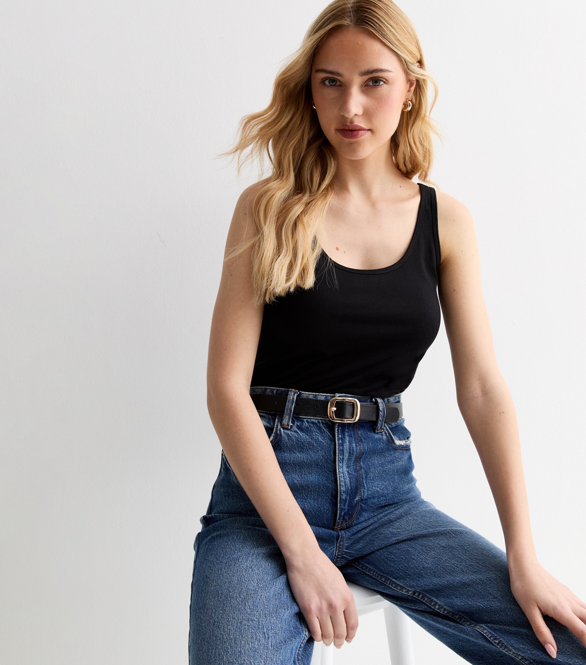 Women's Black Cotton Scoop Neck Vest New Look