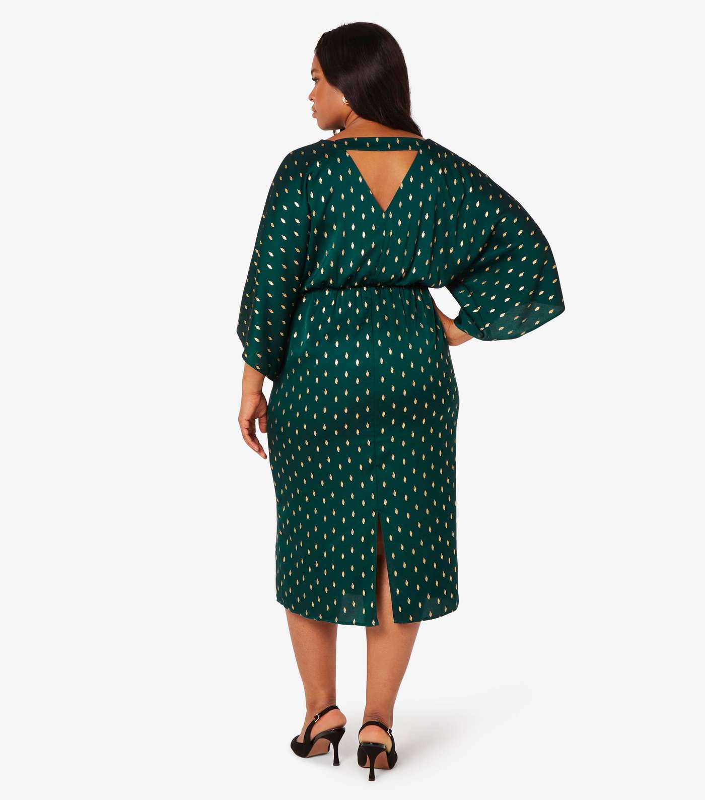 Apricot Curves Green Satin Foil Midi Dress Image 3