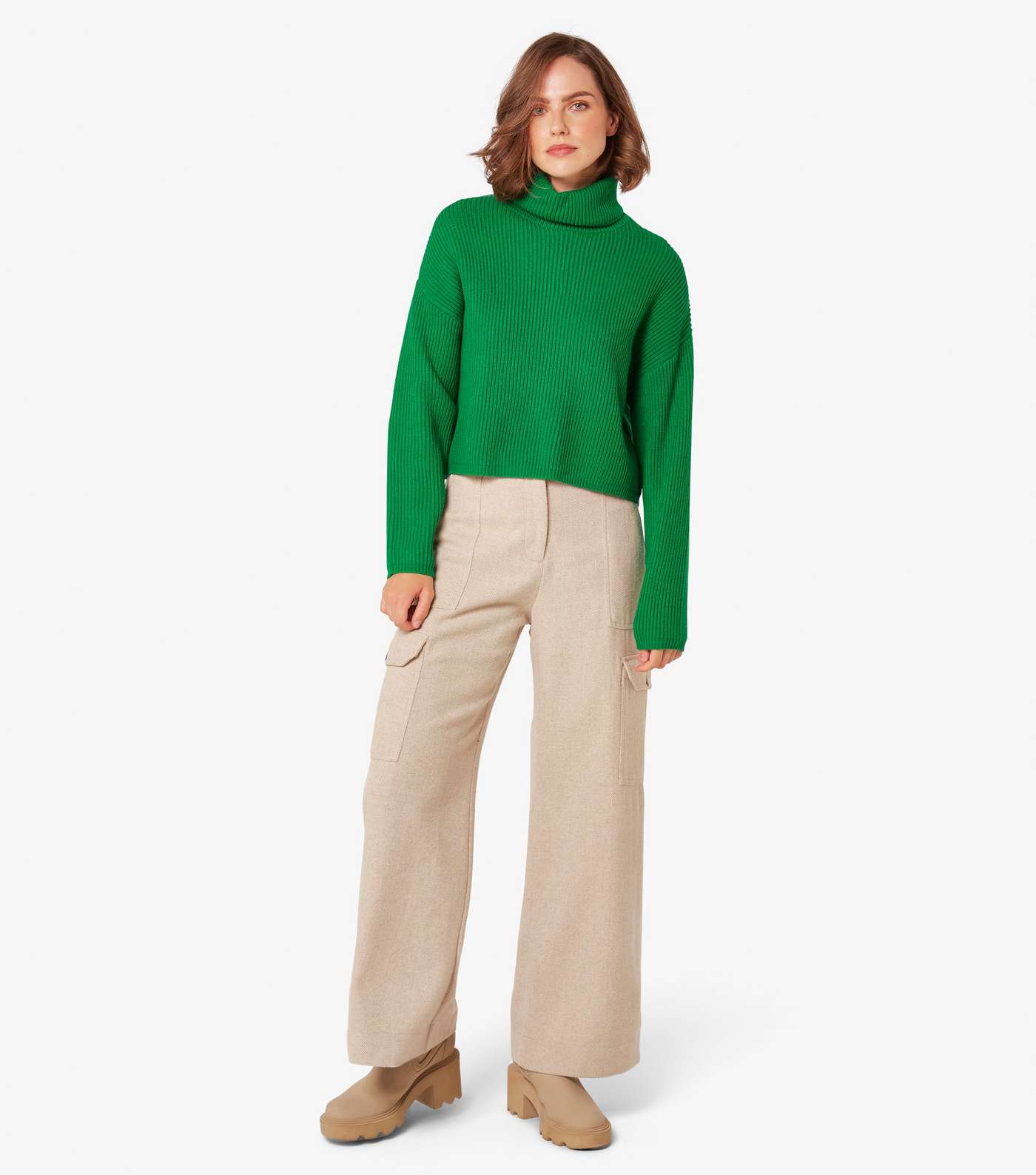 Apricot Green Ribbed Cropped Jumper Image 2