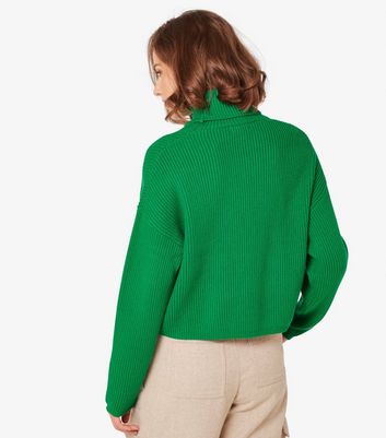 Apricot Green Ribbed Cropped Jumper New Look