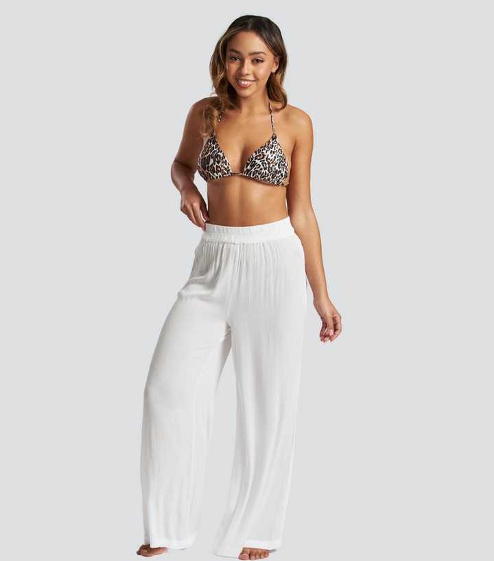 South Beach BWhite Crinkle Wide Leg Trousers