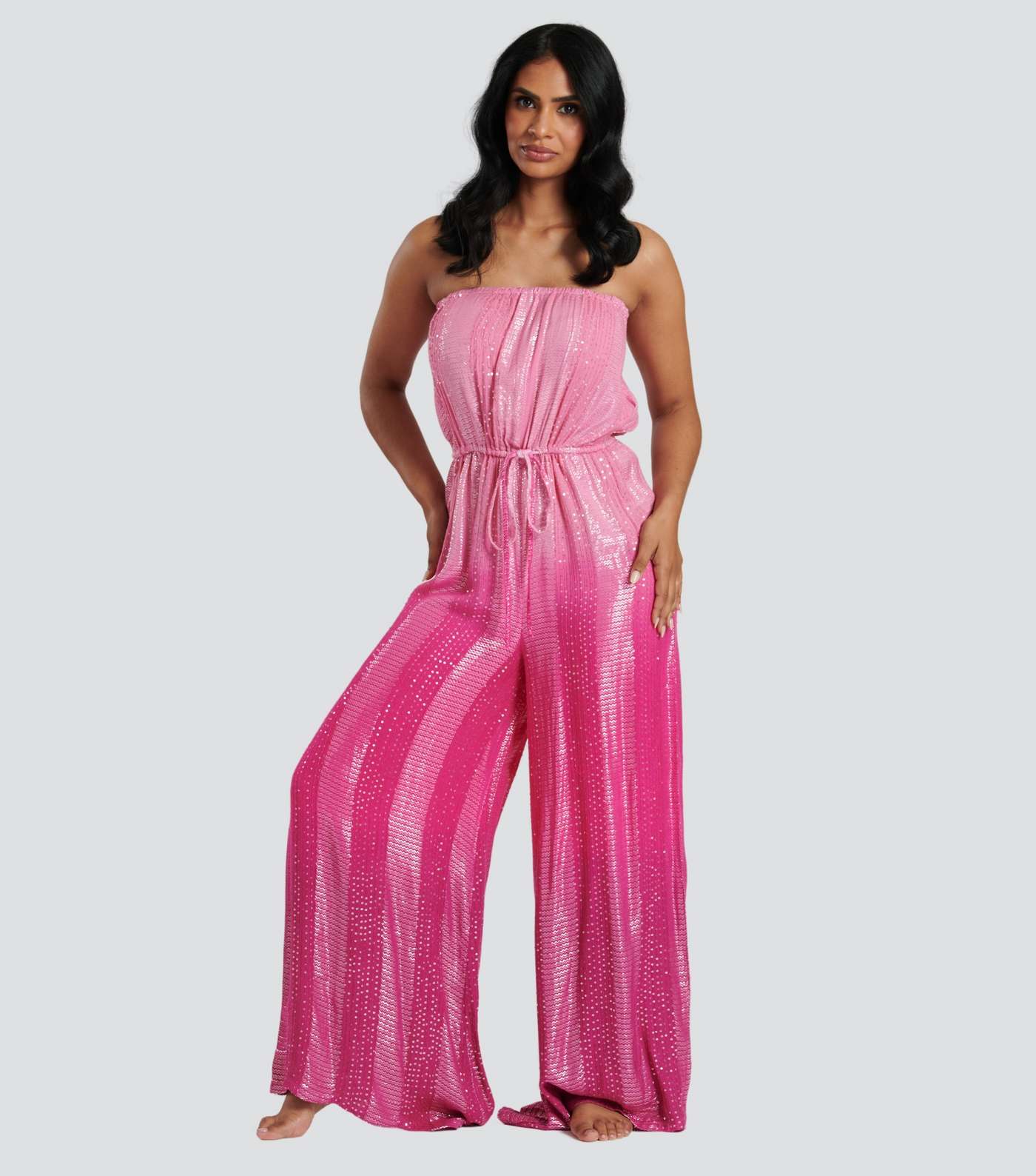 South Beach Pink Metallic Strapless Maxi Jumpsuit  Image 3