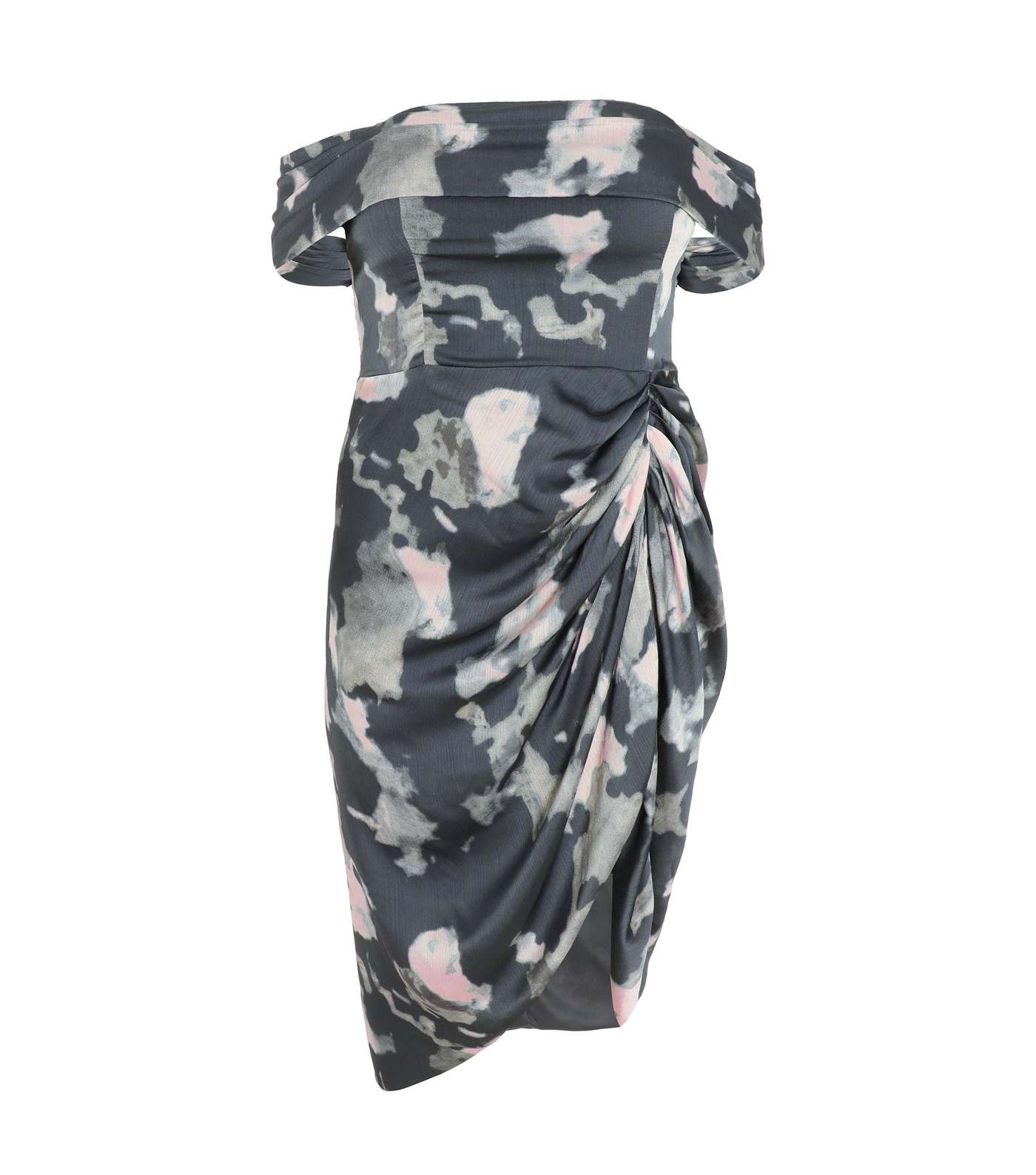 QUIZ Curves Grey Tie Dye Print Chiffon Bardot Midi Dress Image 4