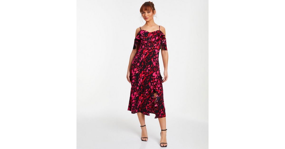 QUIZ Red Mark Making Frill Midi Dress | New Look