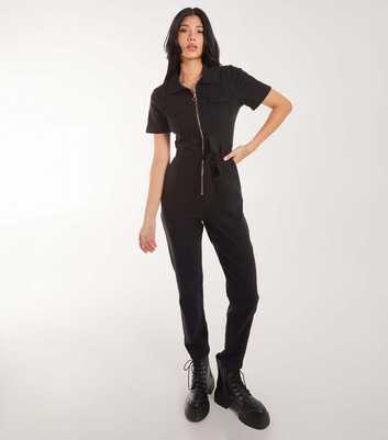 Pink Vanilla Black Zip Front Jumpsuit