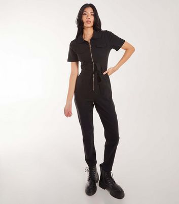 Pink Vanilla Black Zip Front Jumpsuit New Look