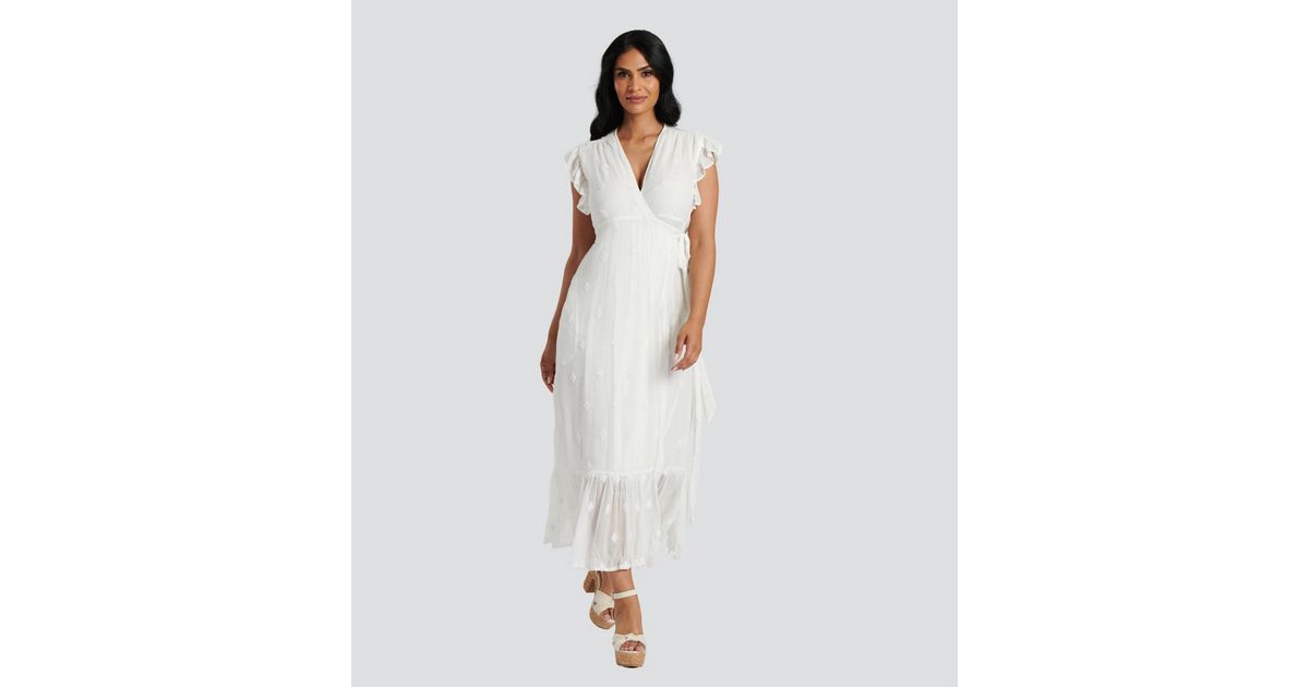 South Beach White Sequin Wrap Midi Dress | New Look
