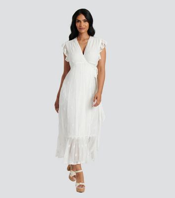 South Beach White Sequin Wrap Midi Dress | New Look