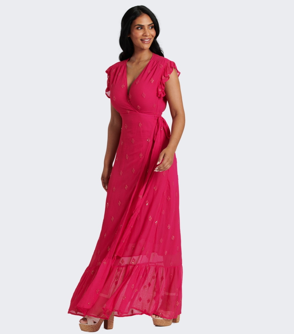 Women's Pink Sequin Wrap Midi Dress South Beach New Look
