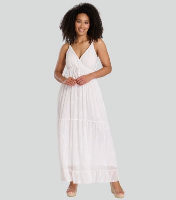 South Beach White Embellished Strappy Tiered Maxi Dress New Look
