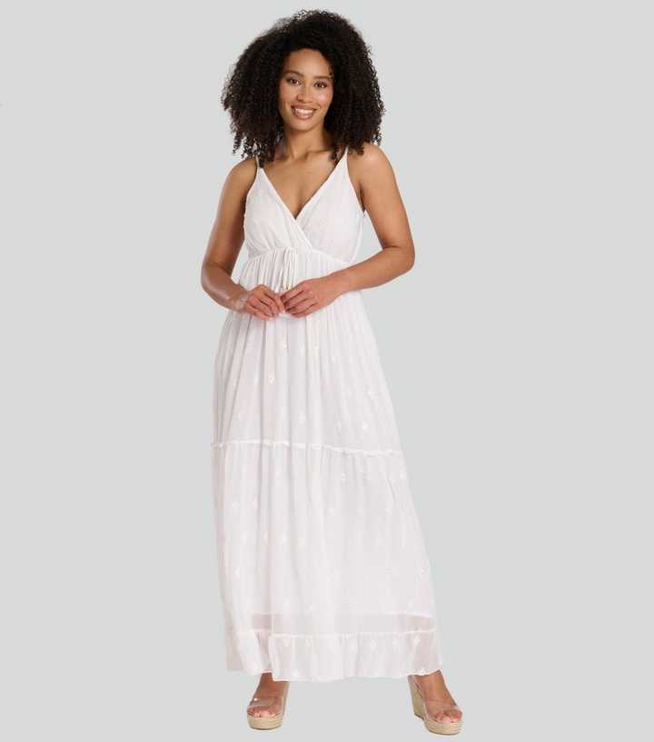 South Beach White Embellished Strappy Tiered Maxi Dress South Beach White Embellished Strappy Tiered Maxi Dress