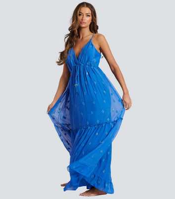 South Beach Blue Embellished Strappy Tiered Maxi Dress