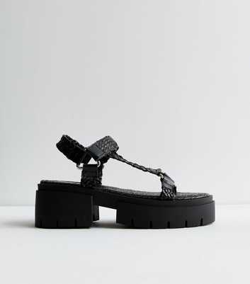 Public Desire Black Woven-Strap Platform Sandals 