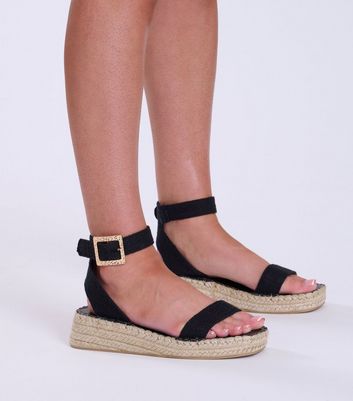 South Beach Black 2 Part Espadrille Wedge Sandals New Look