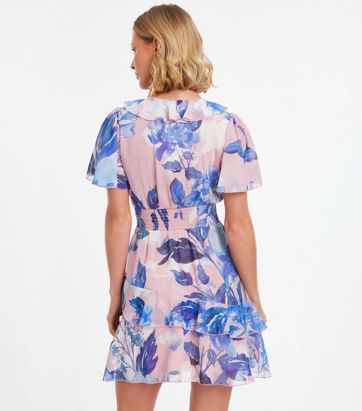 QUIZ Pink Floral Print Ruffle Mini Dress Image 3