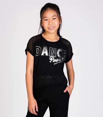 Pineapple Girls Black Metallic Dance Logo Crop T-Shirt