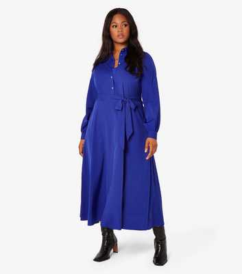 Apricot Curve Blue Midi Shirt Dress