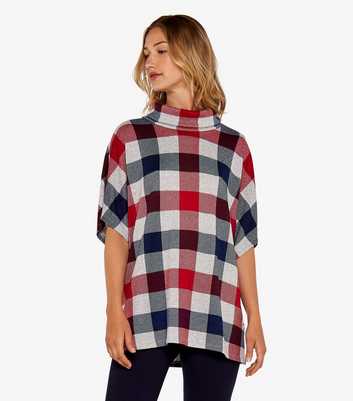 Apricot Red Check Print Top
