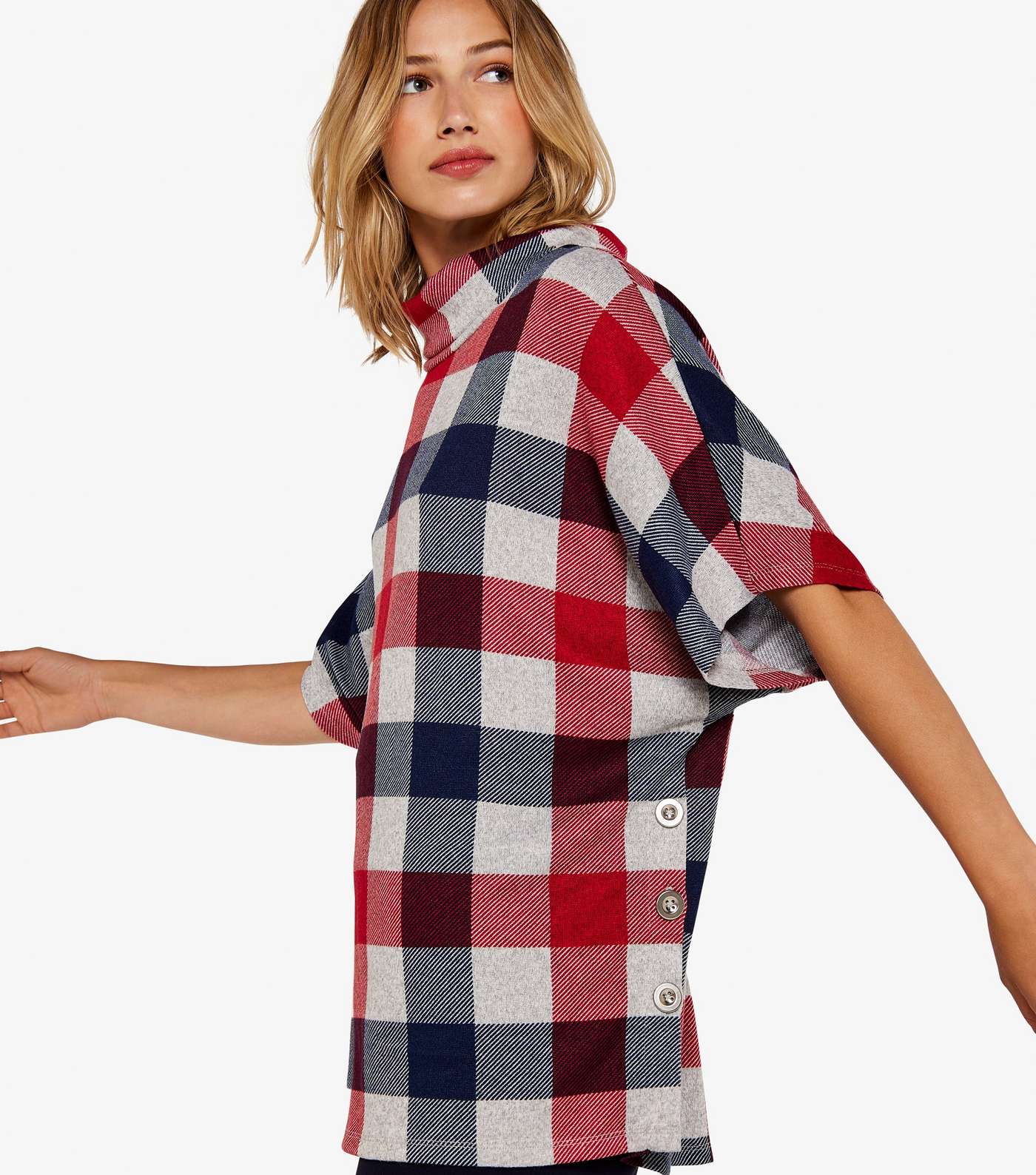 Apricot Red Check Print Top Image 4