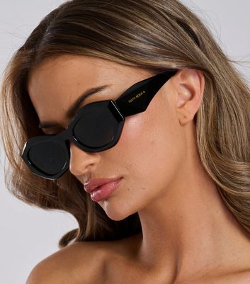South Beach Black Slim Round Sunglasses New Look