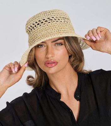 South Beach Cream Straw Effect Bucket Hat New Look