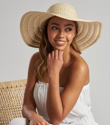 South Beach Cream Straw Effect Wide Brim Hat New Look