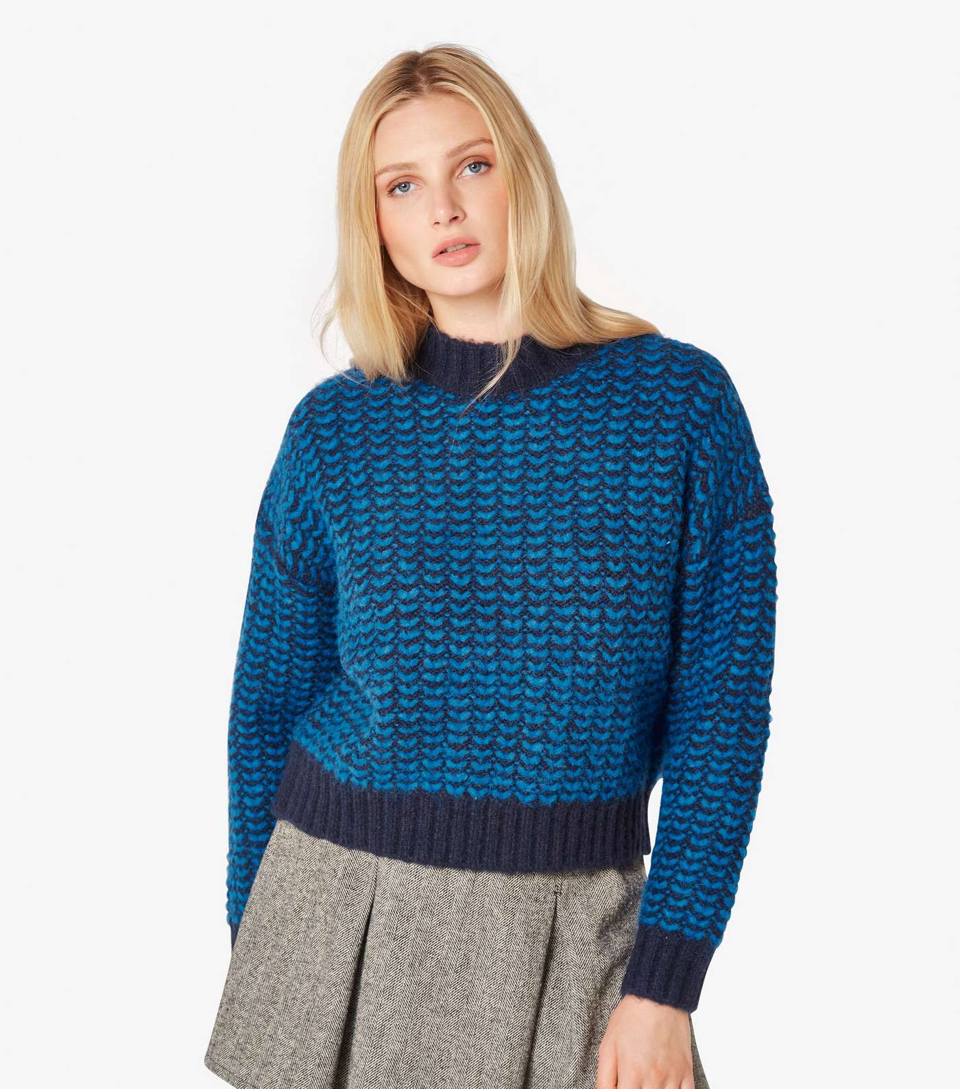 Apricot Navy Chevron Print Knitted Jumper