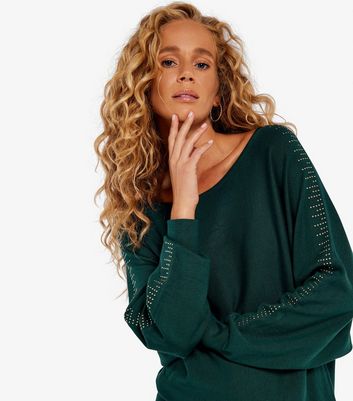 Apricot Green Embellished Knit Batwing Jumper New Look