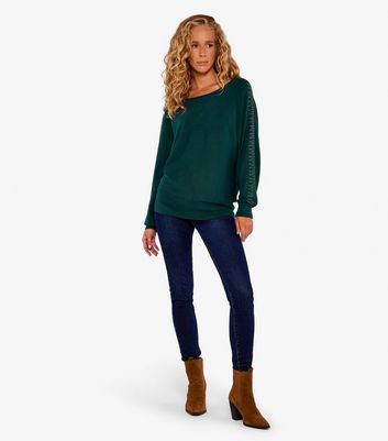 Apricot Green Embellished Knit Batwing Jumper New Look