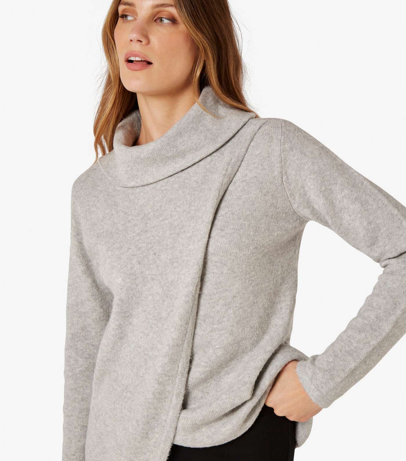 Apricot Pale Grey Roll Neck Wrap Jumper Image 4