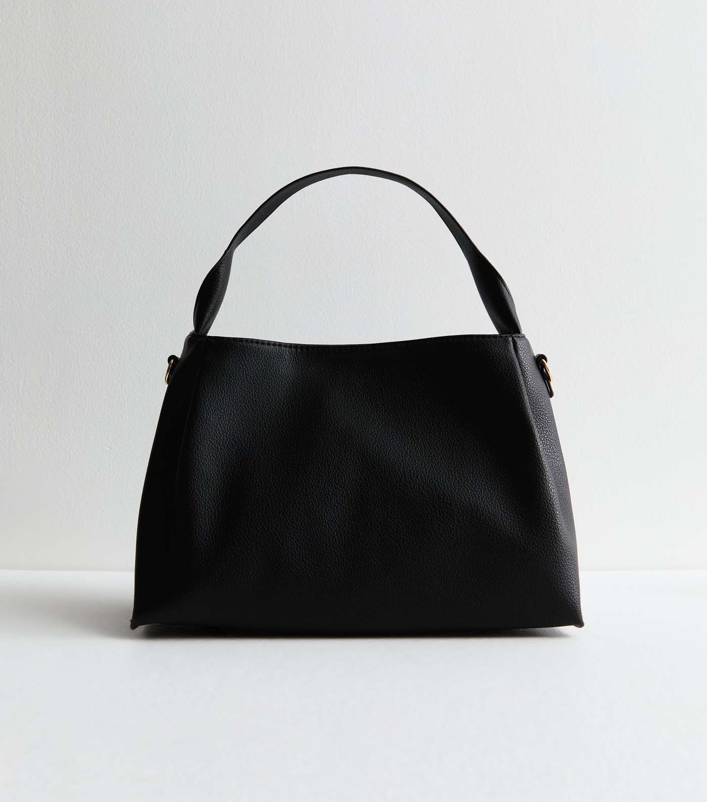 Black Leather-Look Grab Tote Bag Image 4